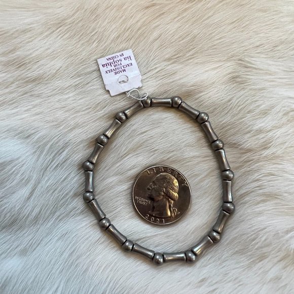 LIa Sophia Dot Dash Bead Stretch Bracelet Silver Tone Metal Minimalist 14832 - Picture 8 of 11